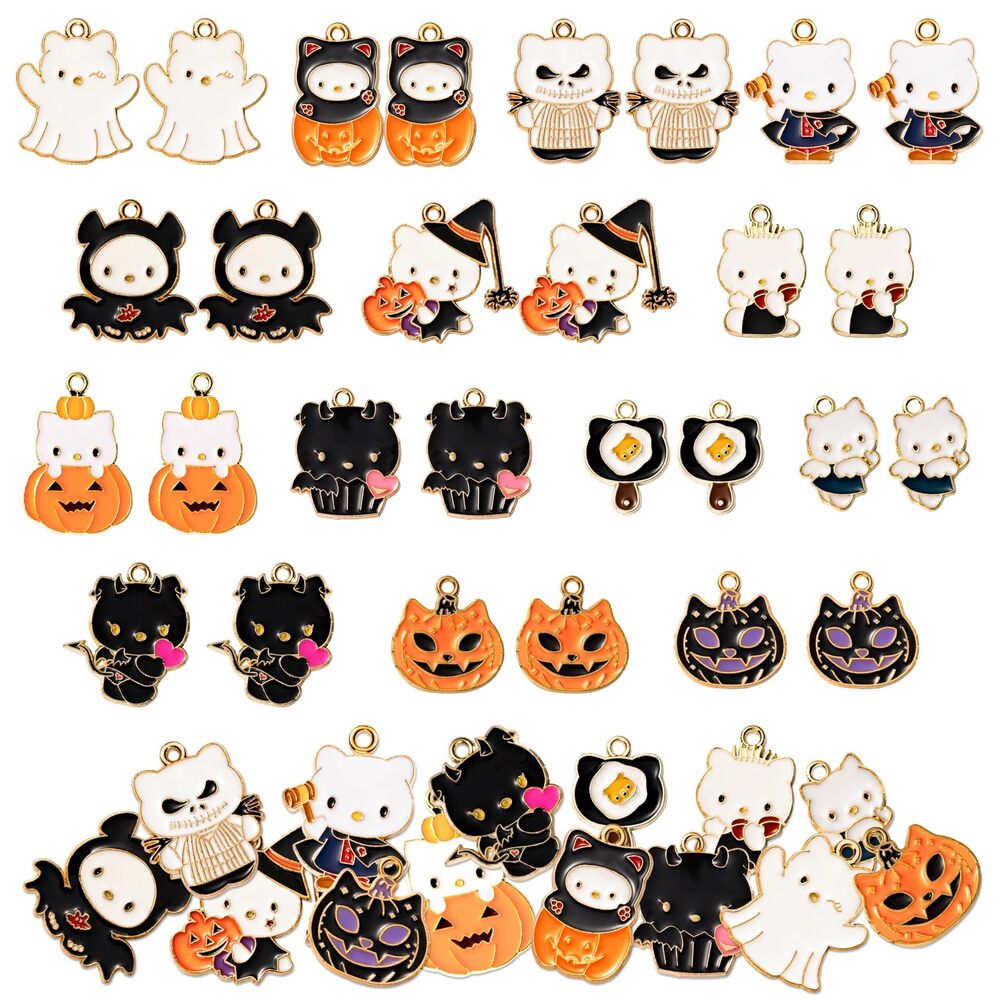 4213 32Pcs Halloween Charms Pendants - Cute Cartoon Pumpkin Ghost Bat